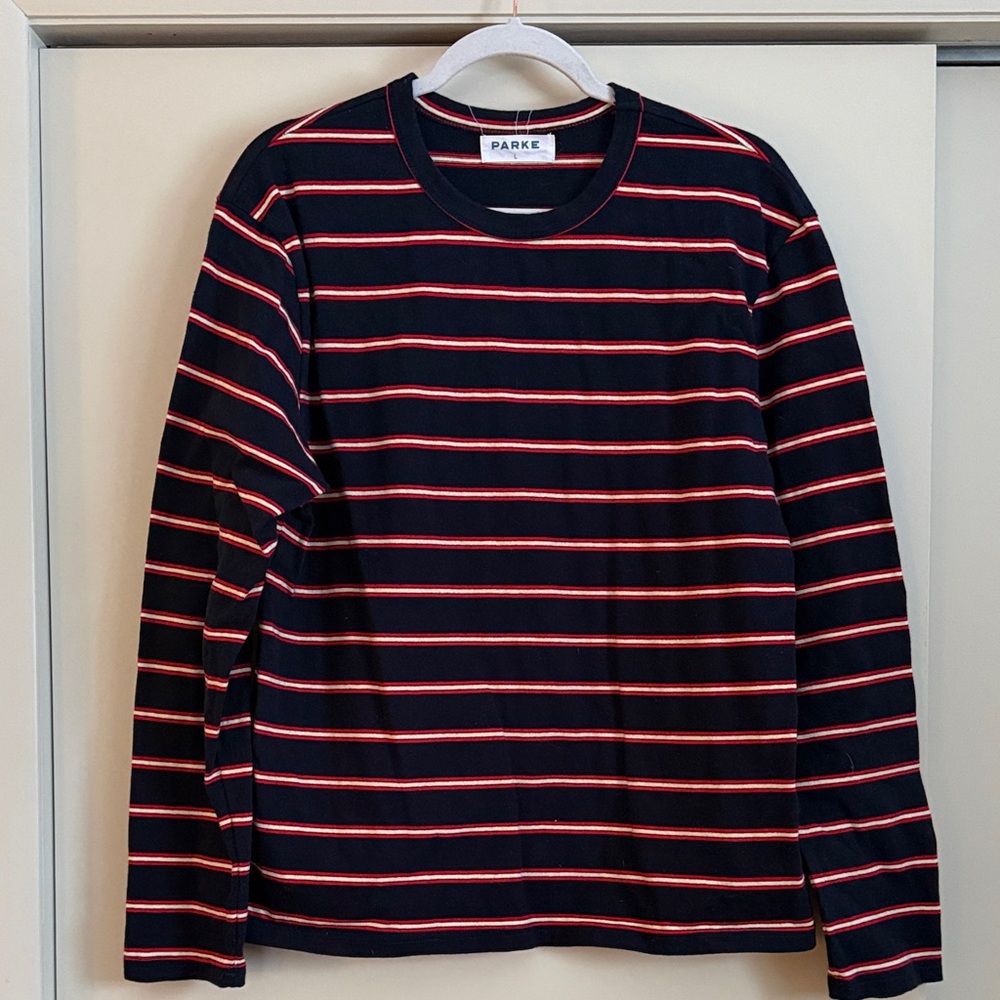 PARKE Women's Striped Black and Red Top